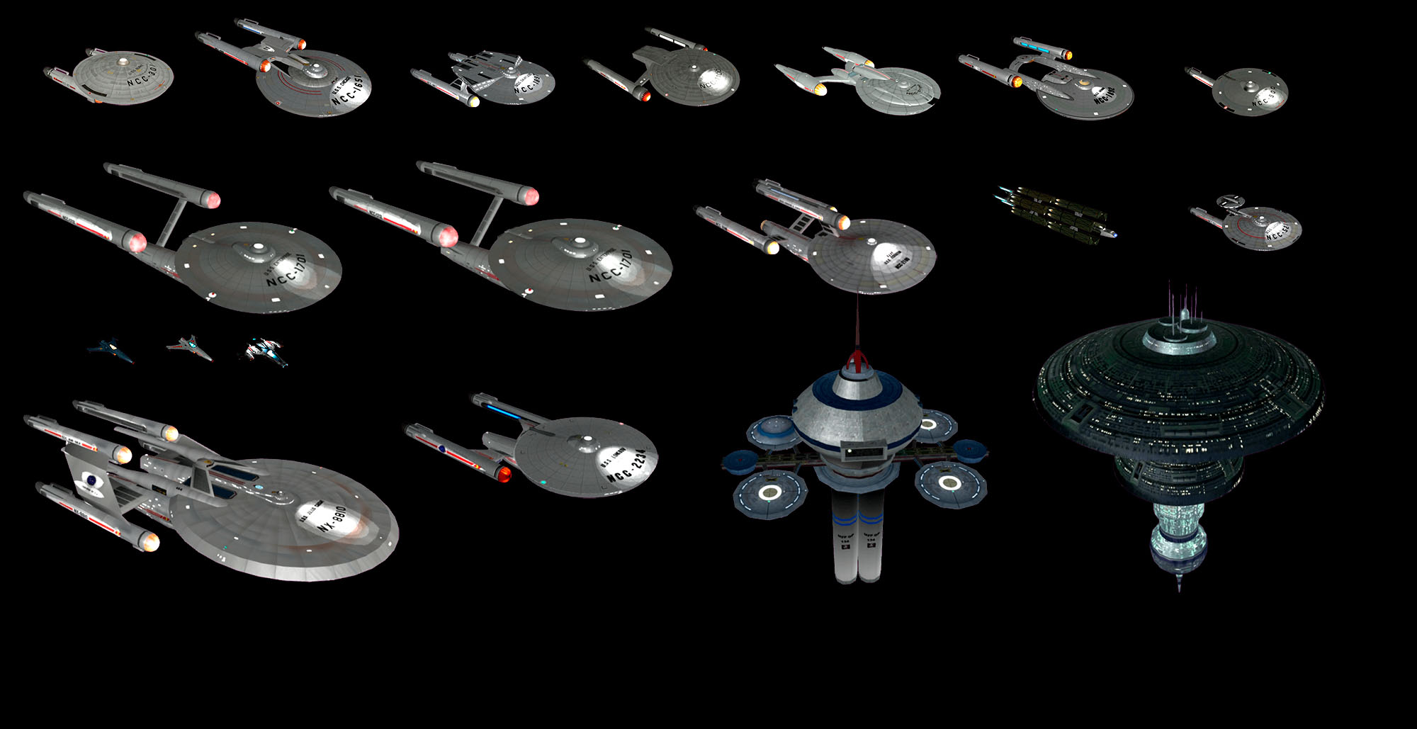 Various Federation Starships From Star Trek Tos Some