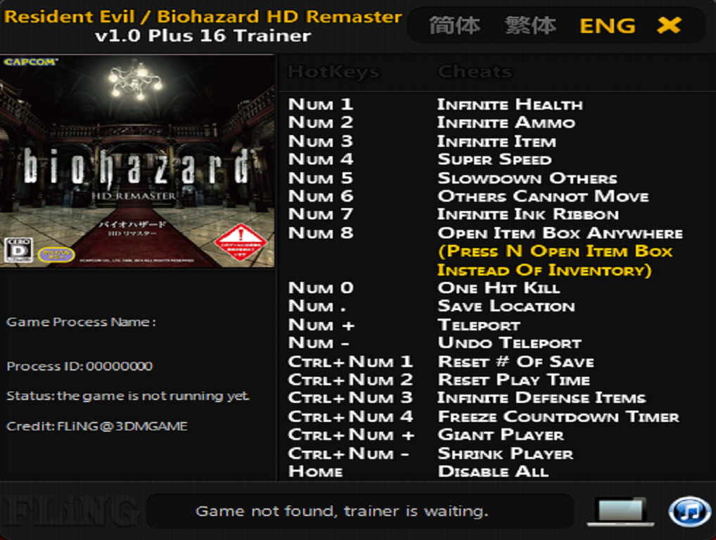 verjaardag audit partij Resident Evil / Biohazard HD Remaster v1.0 Plus 16 Trainer file - Mod DB