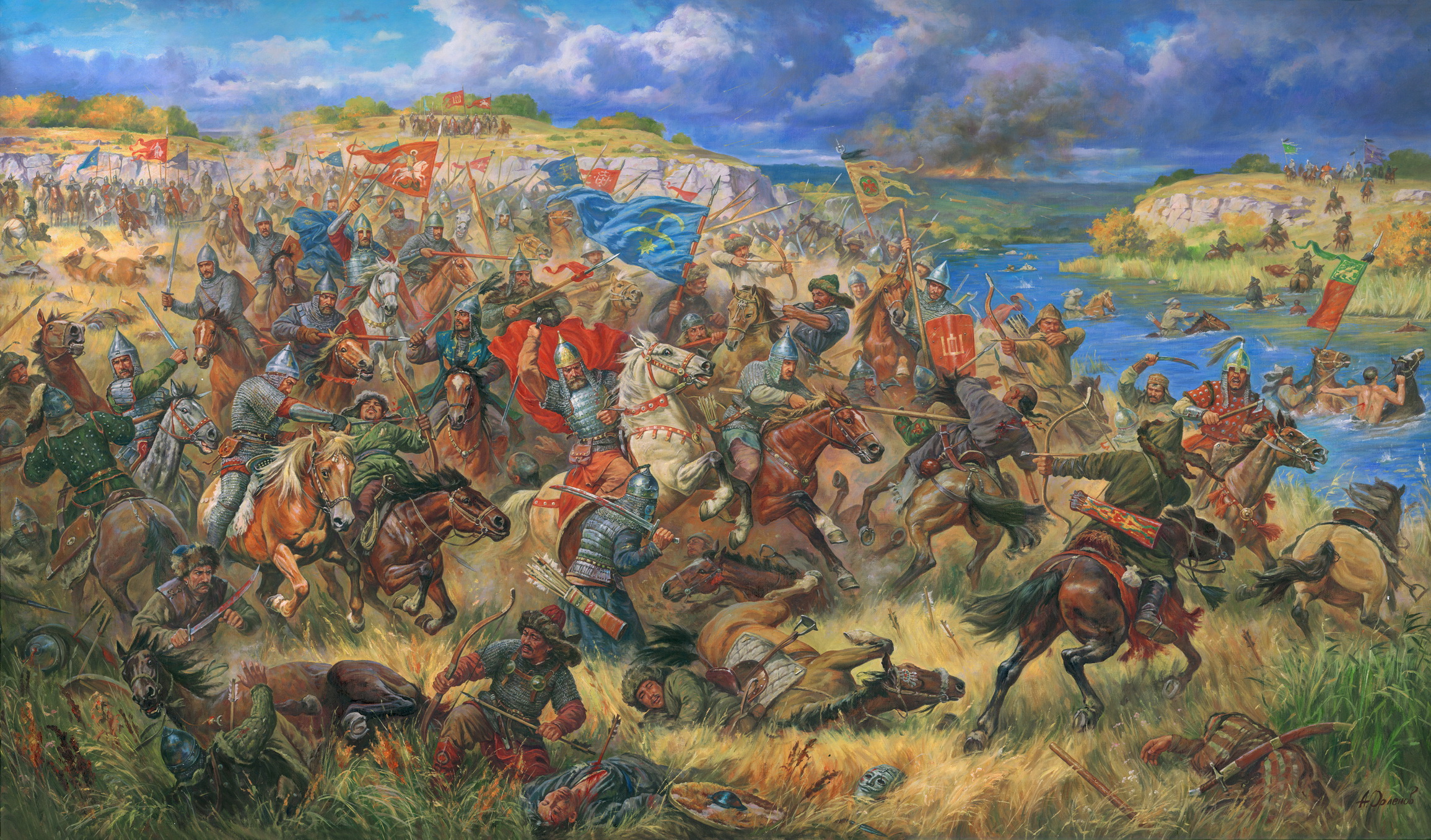 На реке сити русское войско разбило монголов. Синие воды битва на реке 1362. Конотопская битва картина орленов. Куликовская битва Орда.