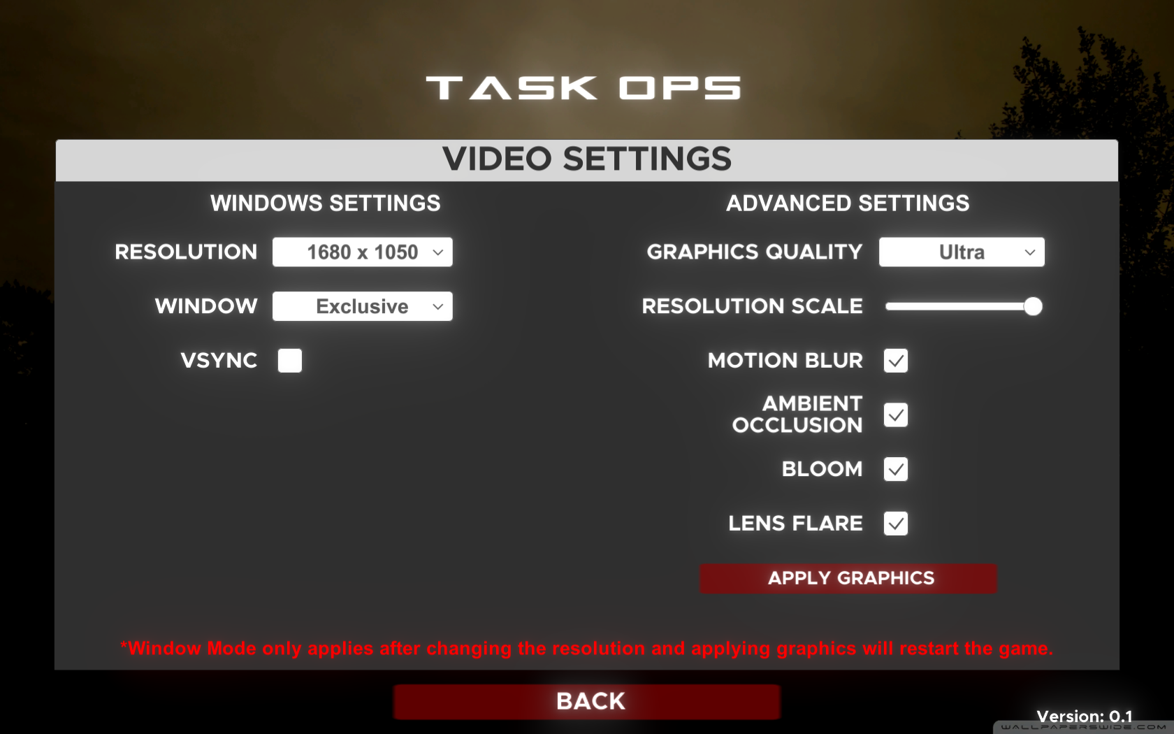 Video Settings Menu image - Task Ops - ModDB