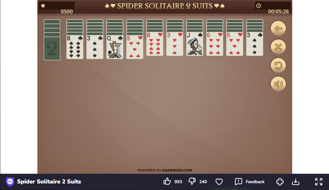 SPIDER SOLITAIRE 2 SUITS jogo online gratuito em