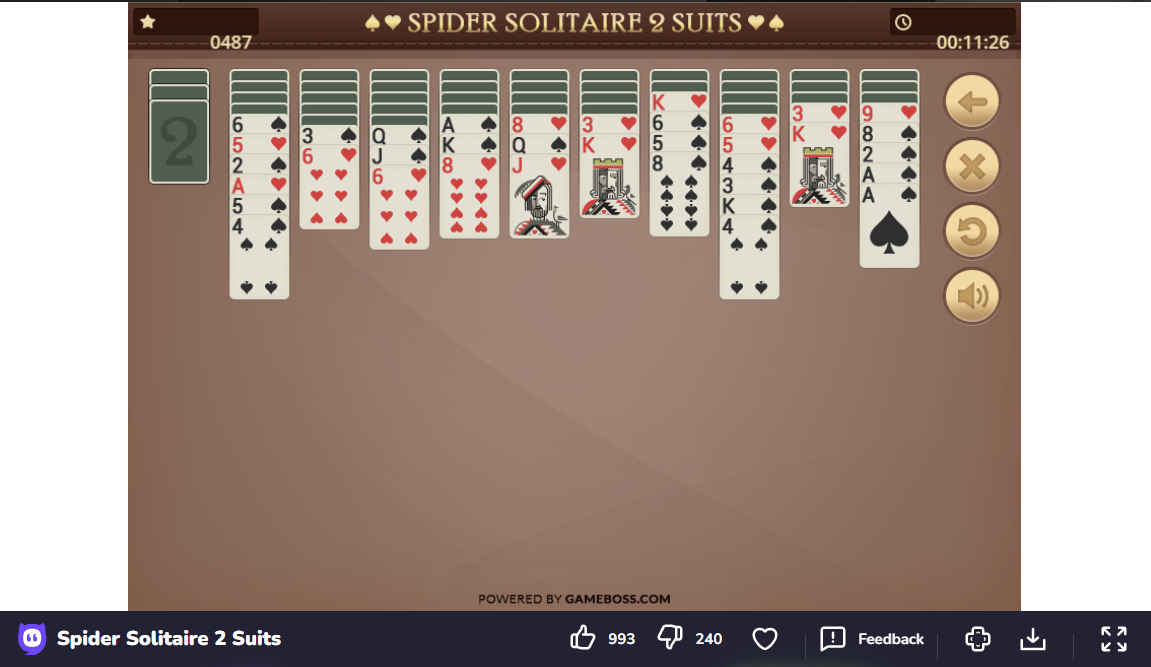 SPIDER SOLITAIRE 2 SUITS jogo online gratuito em