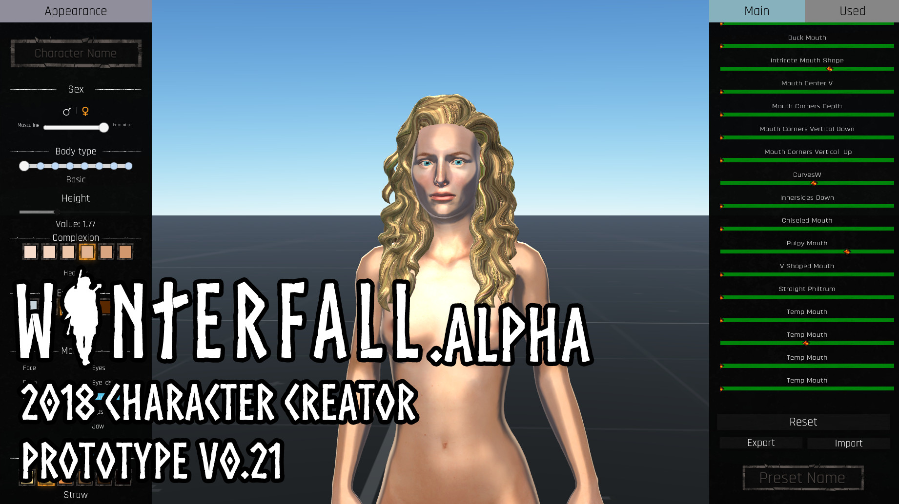 Winterfall Alpha Character Creator