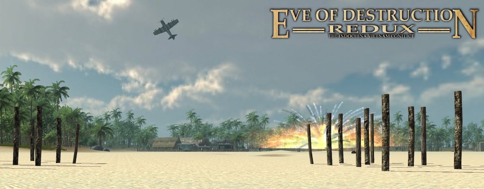 Skyraider bombing a beach village