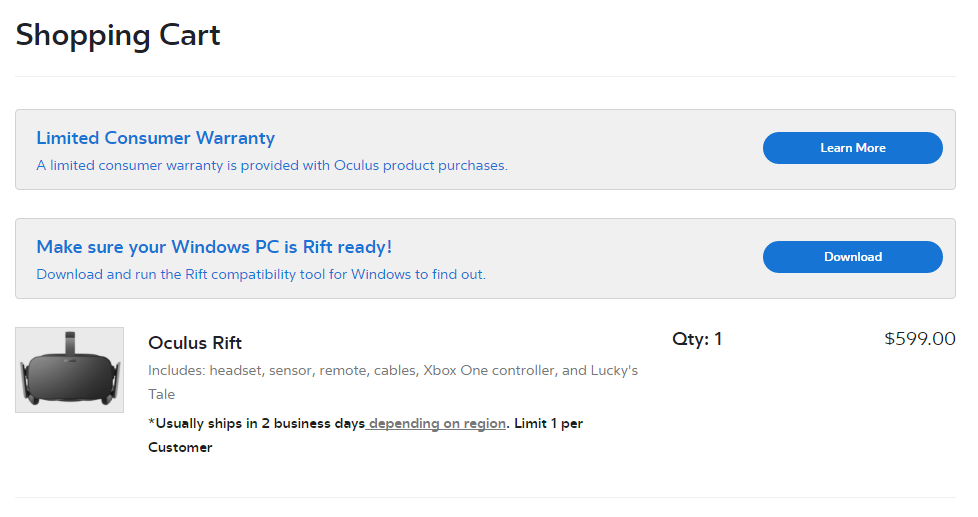 oculus rift updated shipping