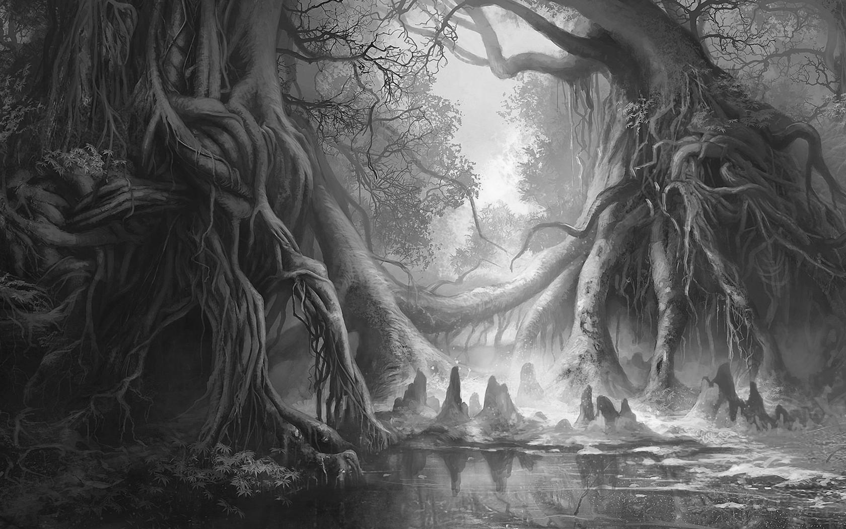 gray art forest fantasy world th