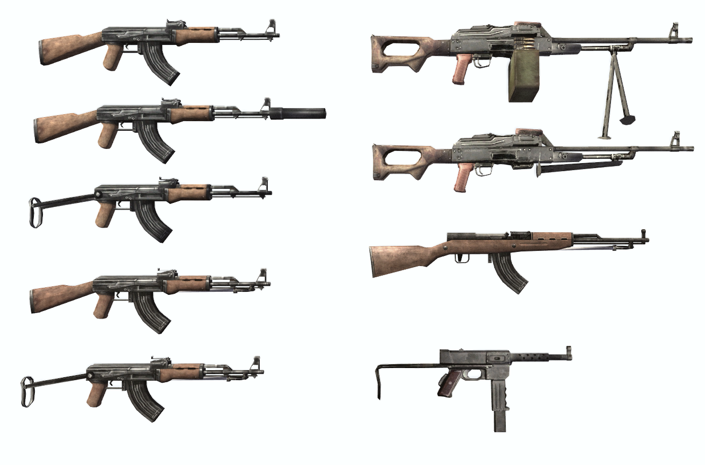 NVA army weapons: AK, Type-56, PKM, PKS, Type-63 Rifle and MAT-49 (7,62×25 mm mod)