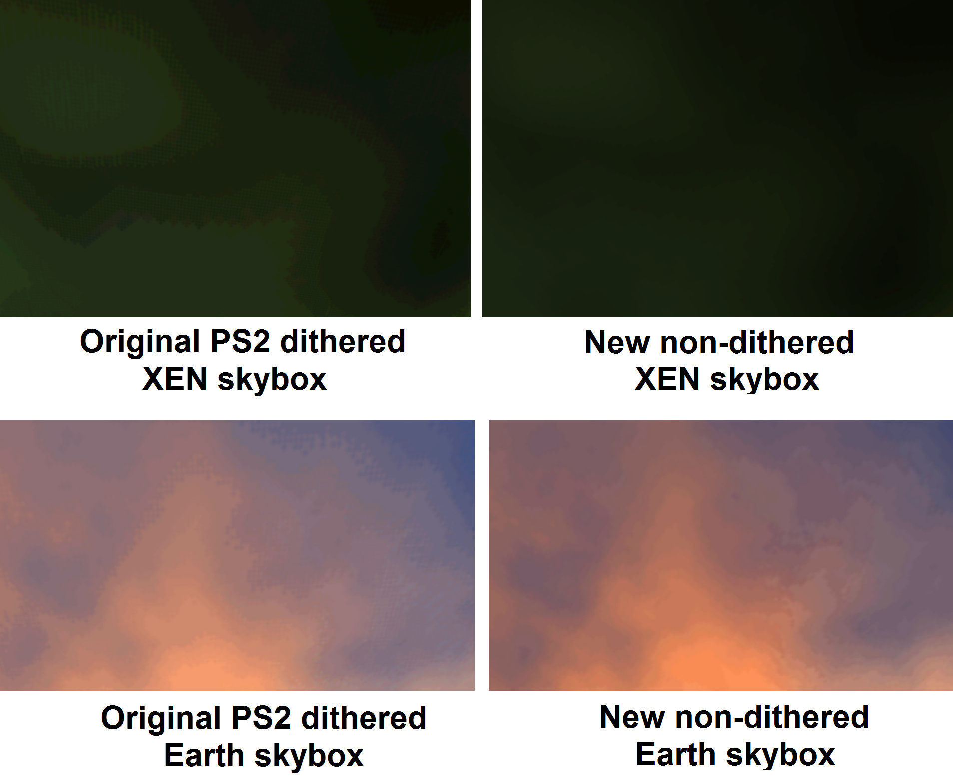 Comparison of dithered and non-dithered skebox textures.