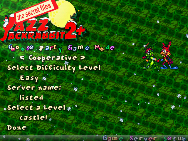 A screenshot of a server setup menu including Cooperative gamemode