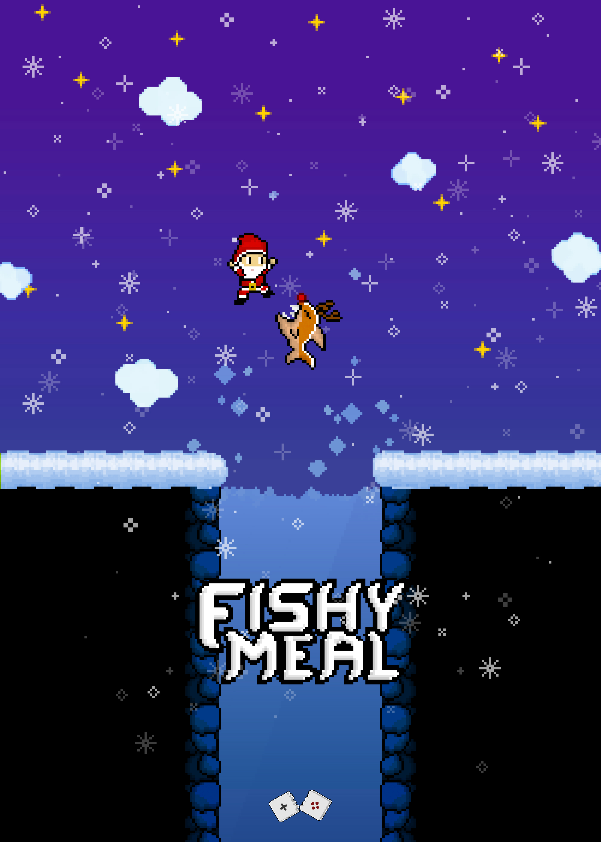 Piranha Rudolph and Santa in Fishy Meal greeting card