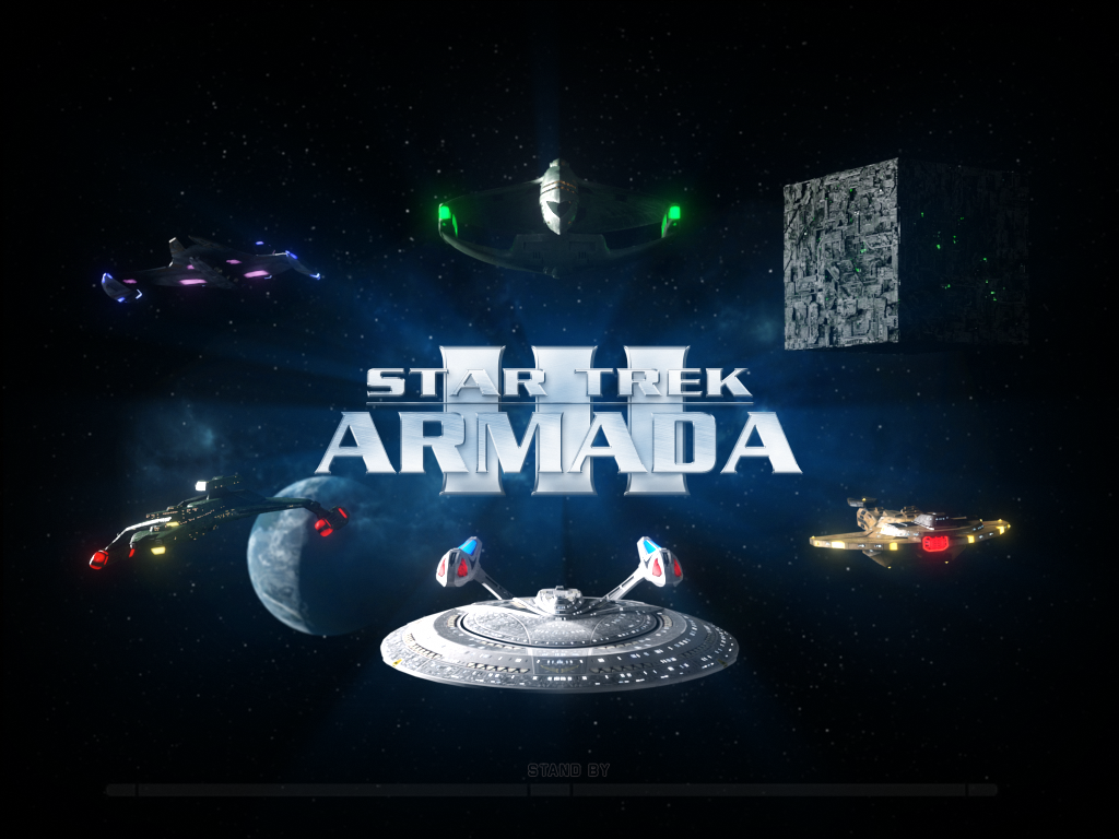 Publicity image of starships representing the six factions in Star Trek Armada III