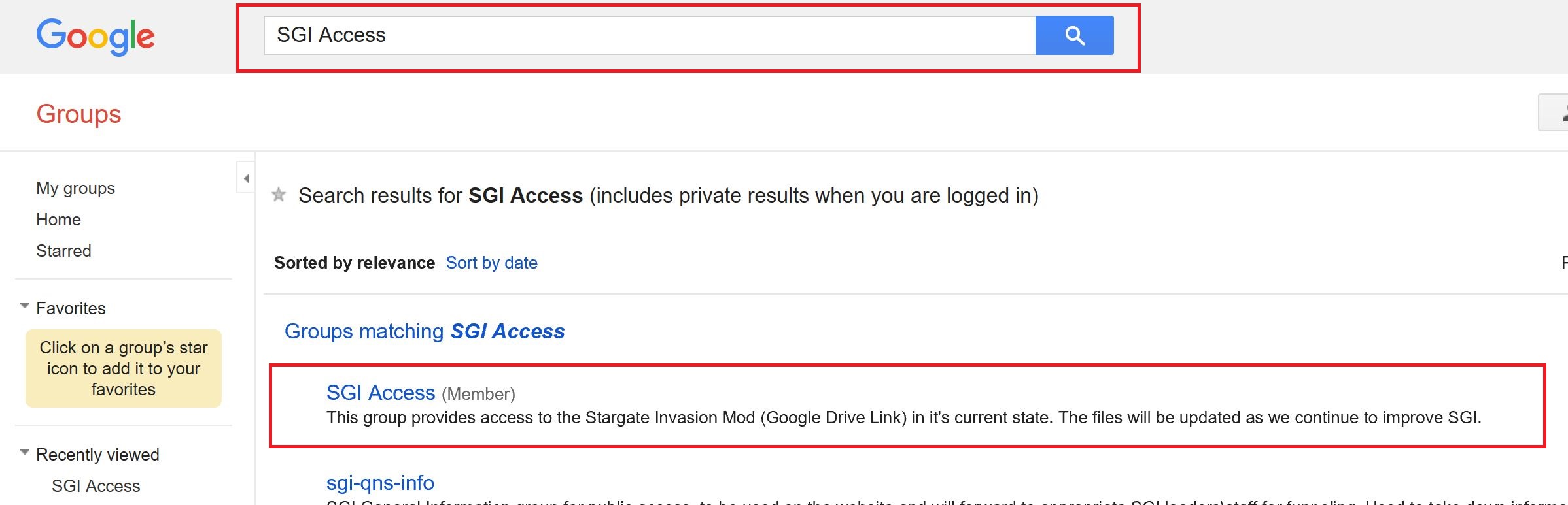 Search for SGI Access on Google