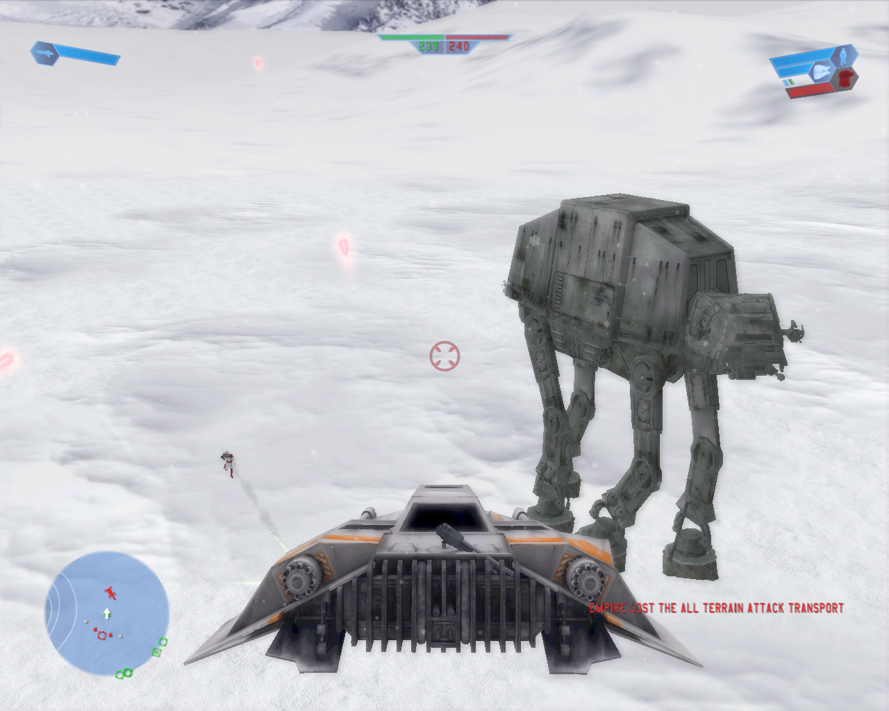 A Snowspeeder heads for an AT-AT in a WIP version of Legacy