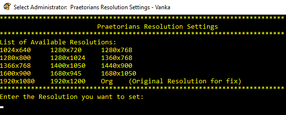 Resolution Settings