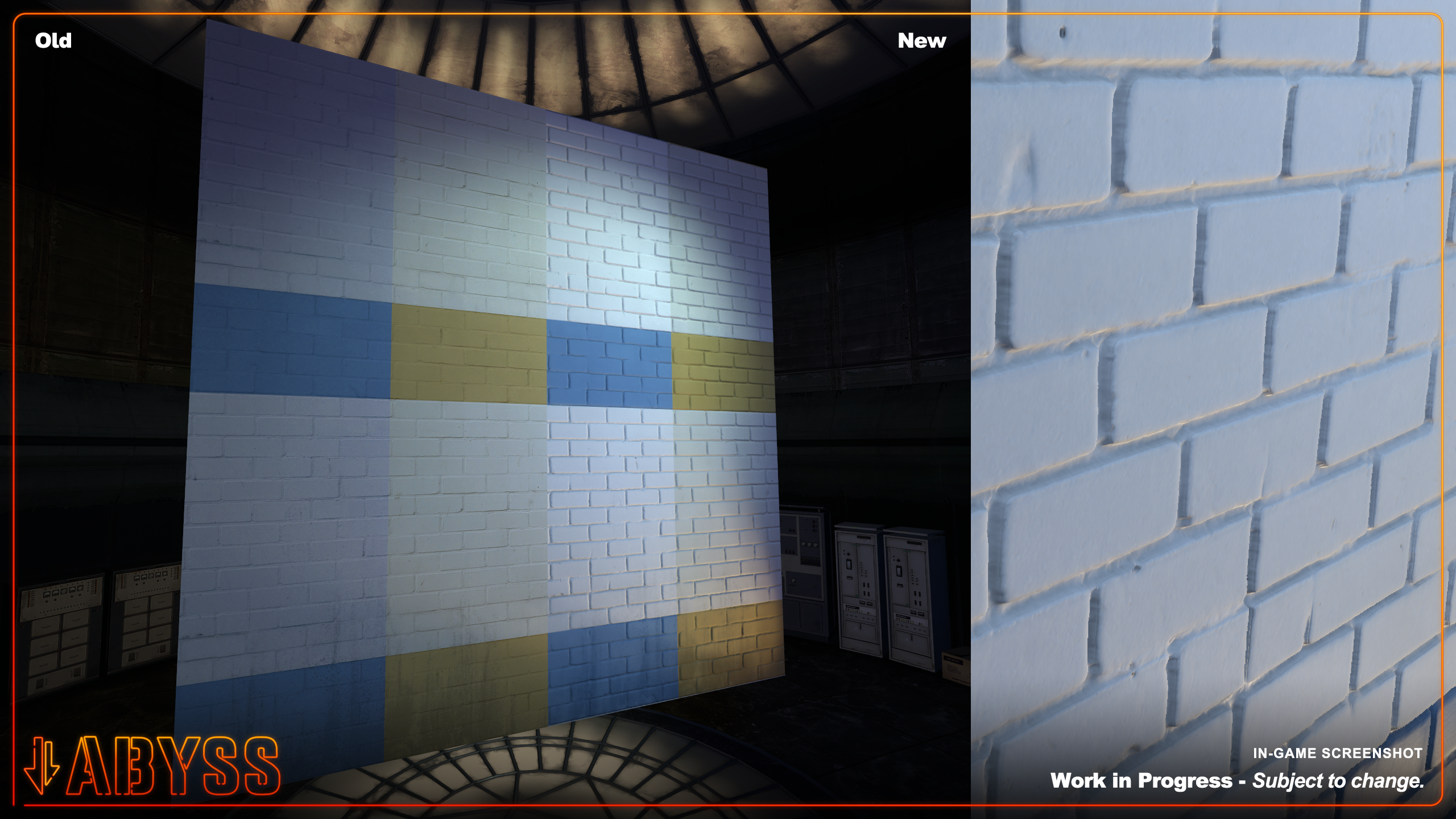 A comparison between a number of brick wall textures and their Abyss remasters.