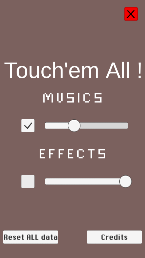 This is the options menu of Touch'em All !