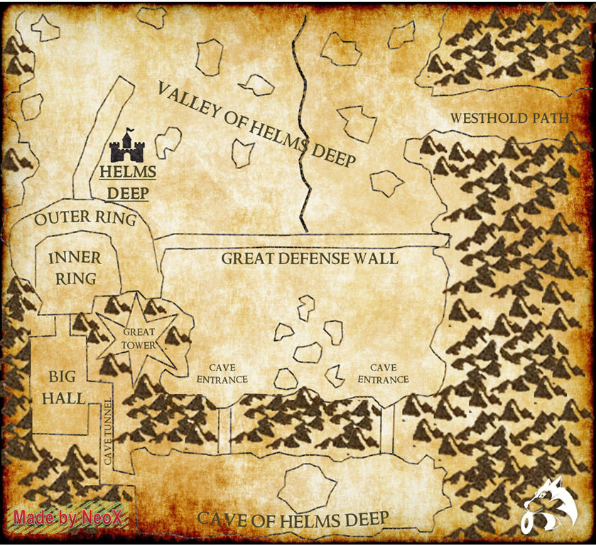 Art-Designed overview map of Helms Deep map/episode for use inside the game