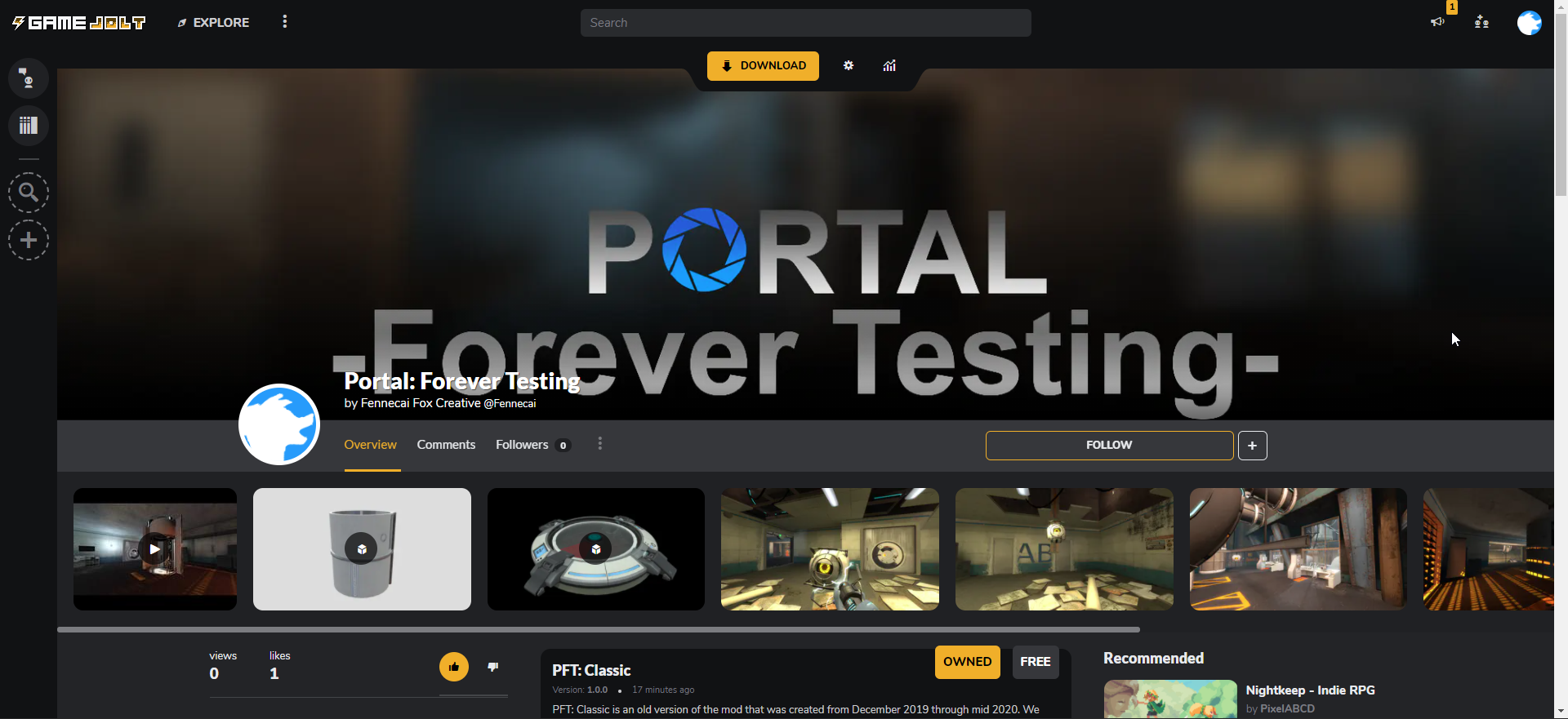 Portal: Forever Testing gamejolt page