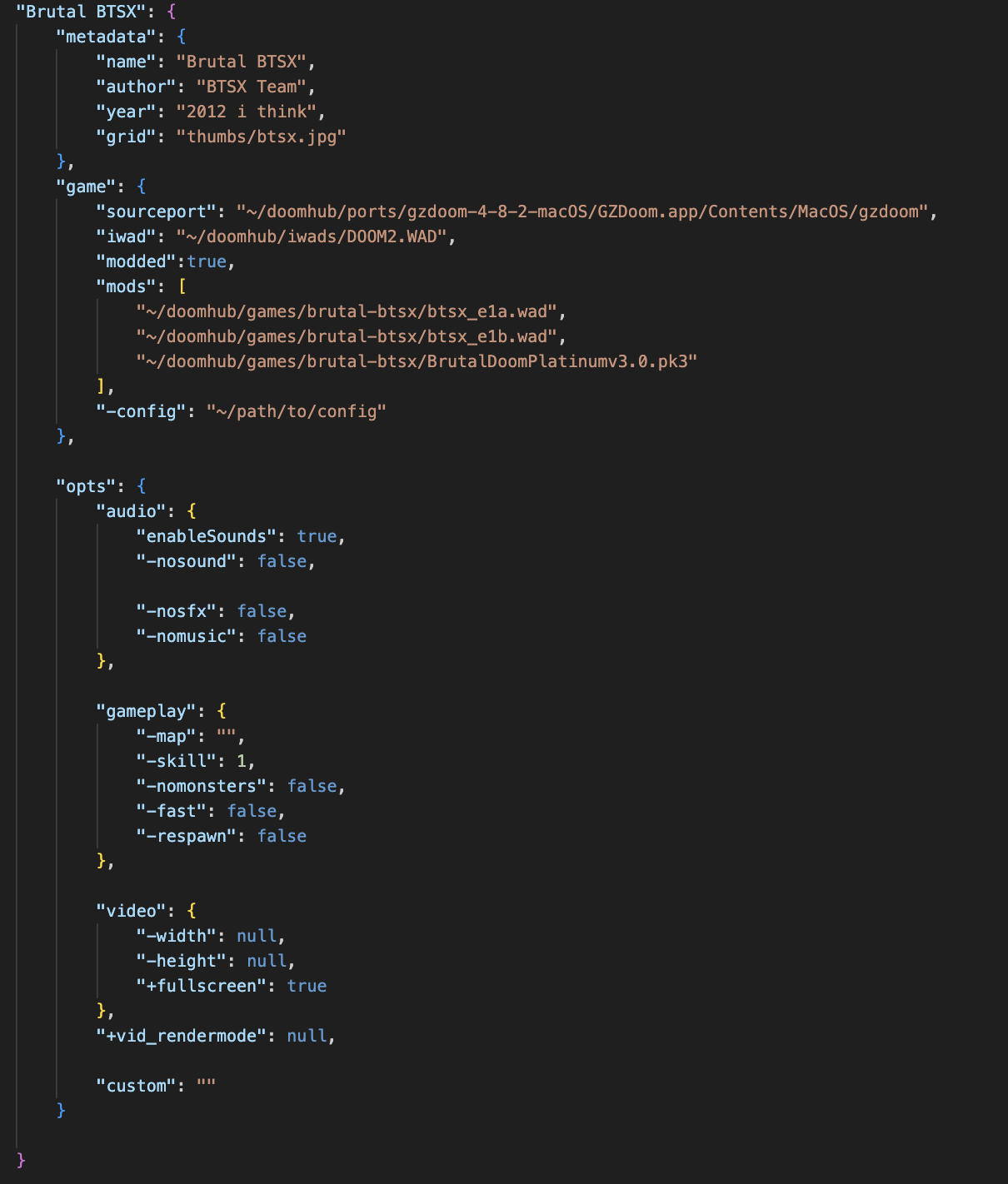 Example of an entry in profiles.json