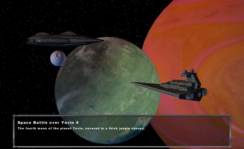 Space Battle over Yavin 4, with Death Star in the background