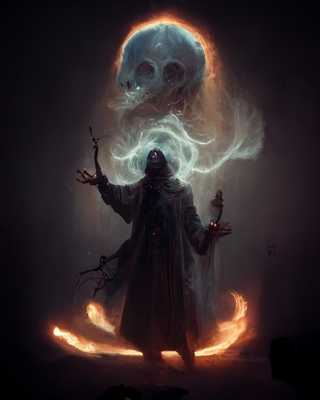A necromancer casting a skull magic