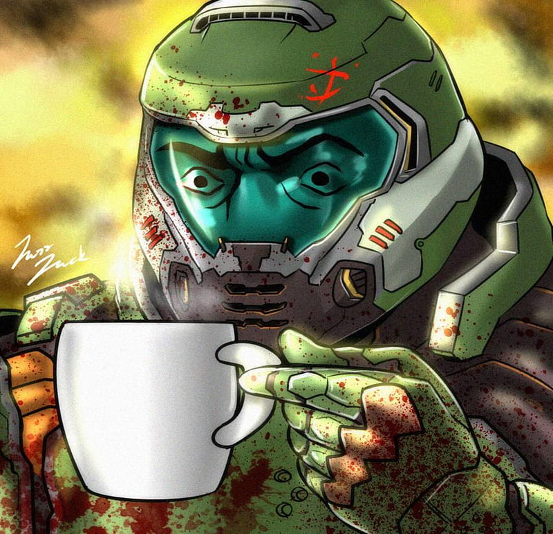 HD wallpaper doomguy and his tea