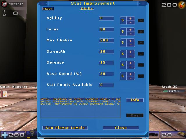 The current menu for the RPG Stats image Naruto Sensou 2004 mod for