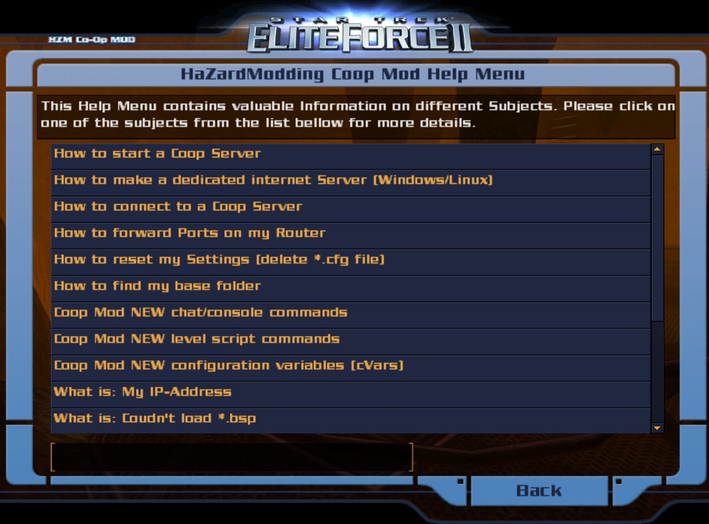 Ingame help menu