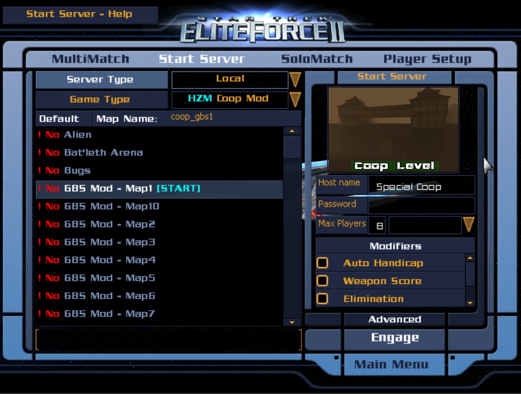 new start server menu overview