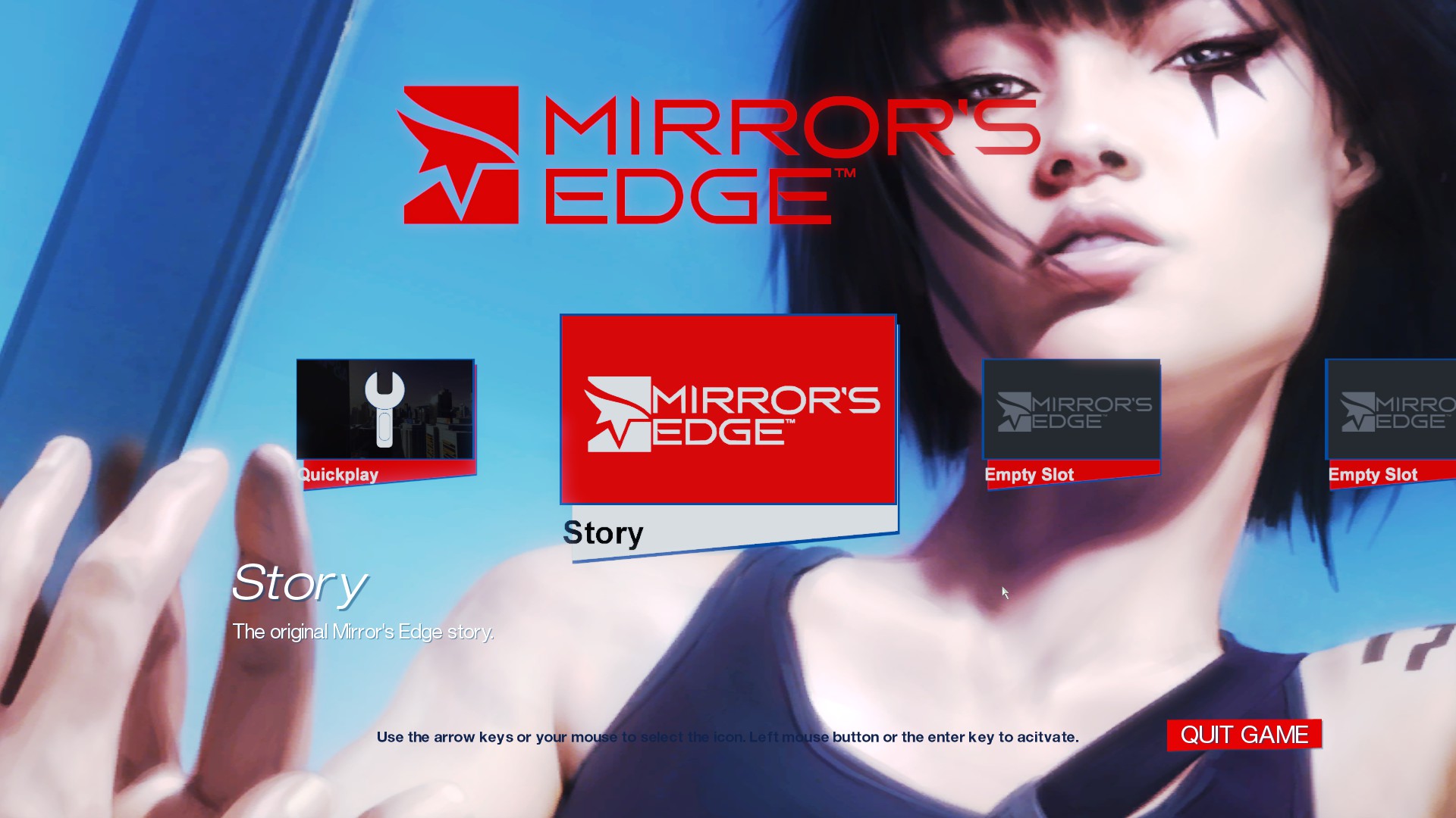 Midle edge saybe g. Меню Mirrors Edge 1. Главное меню Mirrors Edge. Меню мирос эйдж. Миррор эйдж меню.