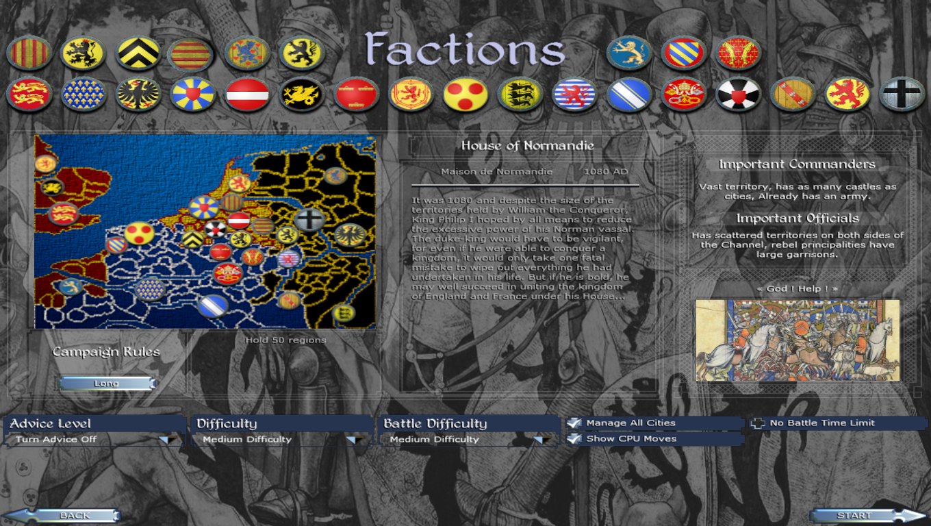 Screen showing the campaign menu and factions image - The War of the ...